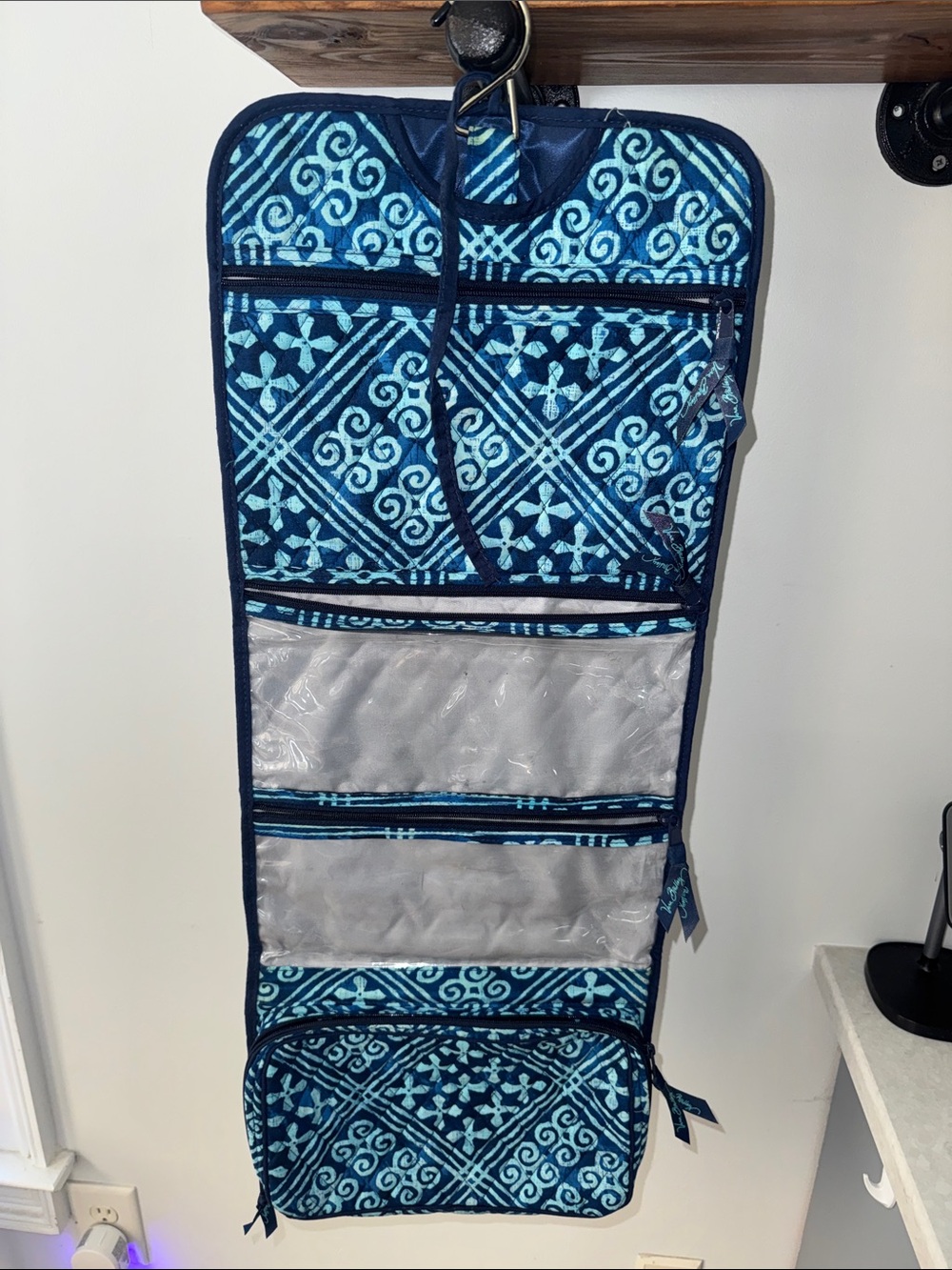 Vera Bradley Hanging Toiletry Bag, Blue Chevron Print